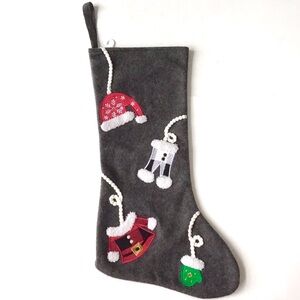 Isaac Mizrahi Christmas Stocking 19” Applique Embroidered Lined Gray Wool Blend